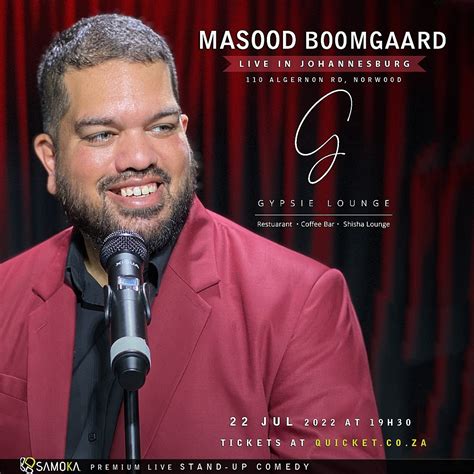 Masood boomgaard - During his decade long full time professional comedy career Boomgaard has performed in New York, London, Dubai and during the lockdown, in his father's garage. He lives in …